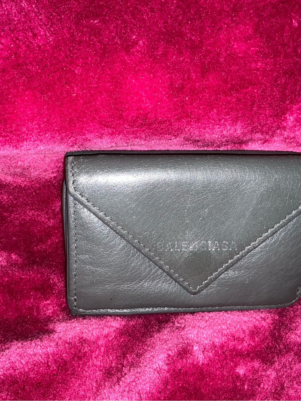Balenciaga Gray Leather Envelope Card Holder Mini Wallet